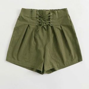 Corset style lace up wide leg shorts